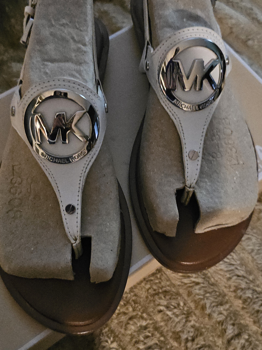 Michael Kors Men's White Logo Thong Sandals